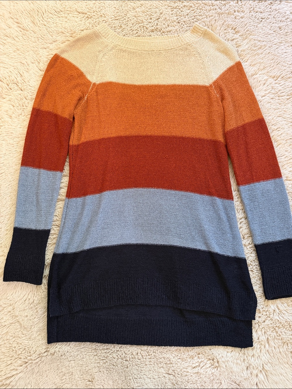 Maurices Striped Sweater in Cream, Orange, Rust, Light Blue & Black